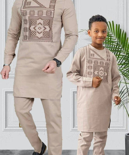 Father and Son Matching Outfits African Embroidered Shirt Pants | 5 Colors