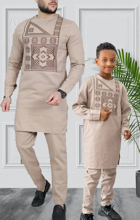 Father and Son Matching Outfits African Embroidered Shirt Pants | 5 Colors