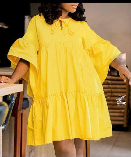 Yellow Cotton Babydoll Dress Ruffle Sleeves