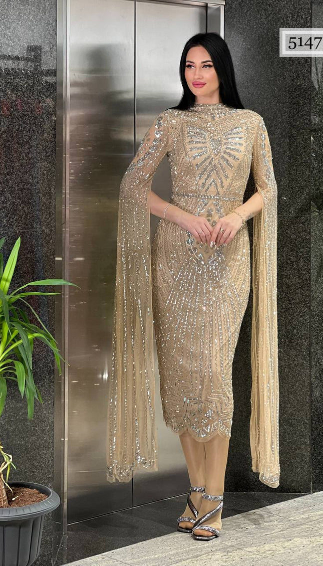 Embellished Cape Sleeve Gown | Wedding Birthday Prom