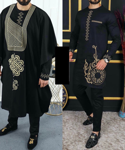 African Men's Clothing Agbada Shirt Pants Embroidery | 4 Colors