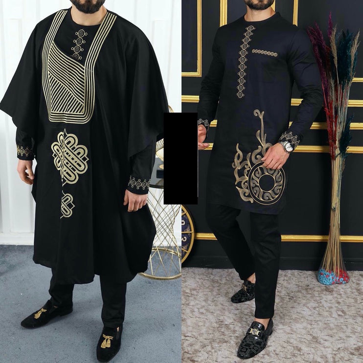 African Men's Clothing Agbada Shirt Pants Embroidery | 4 Colors