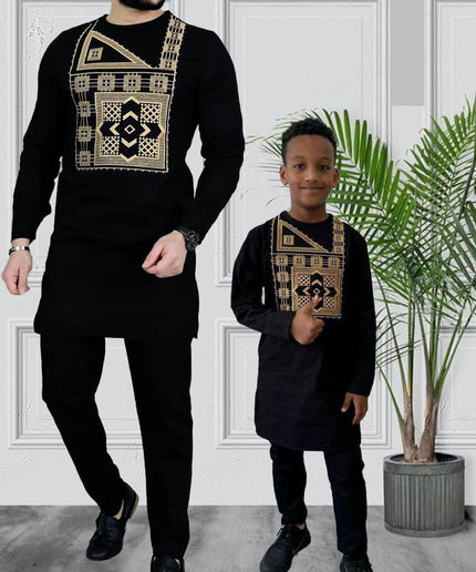 White Father and Son Matching Outfits African Embroidered Shirt Pants | 5 Colors