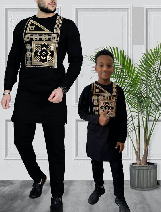 Father and Son Matching Outfits African Embroidered Shirt Pants | 5 Colors