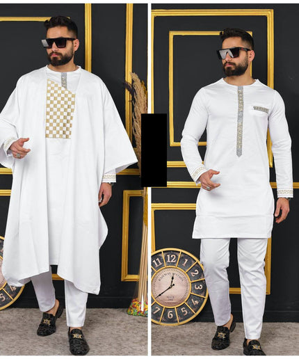 African Agbada Pants Shirt Embroidered Traditional Wedding Wear | 4 Colors