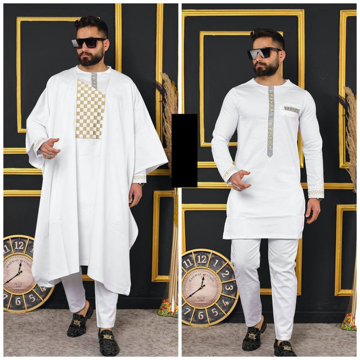 African Agbada Pants Shirt Embroidered Traditional Wedding Wear | 4 Colors