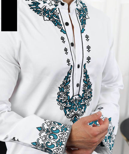 African Men's Clothing Matching Embroidered Shirt Pants Cotton | 7 Colors