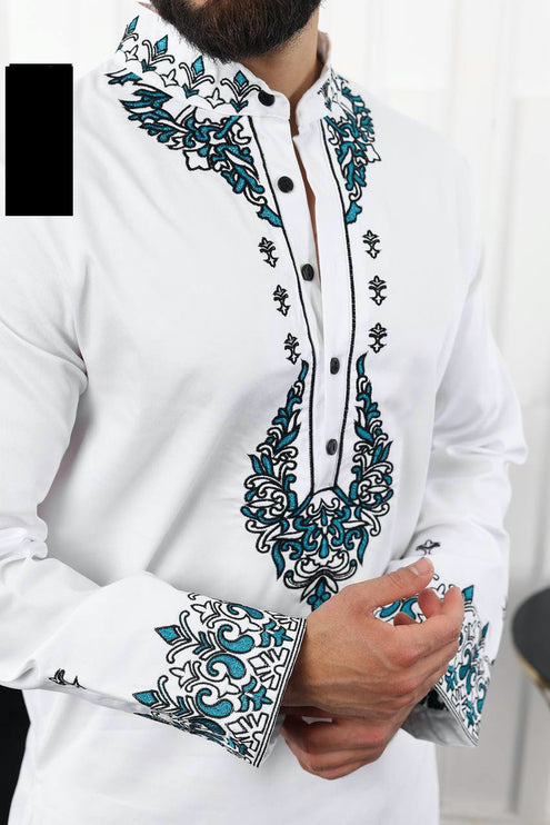 White African Men's Clothing Matching Embroidered Shirt Pants Cotton | 7 Colors