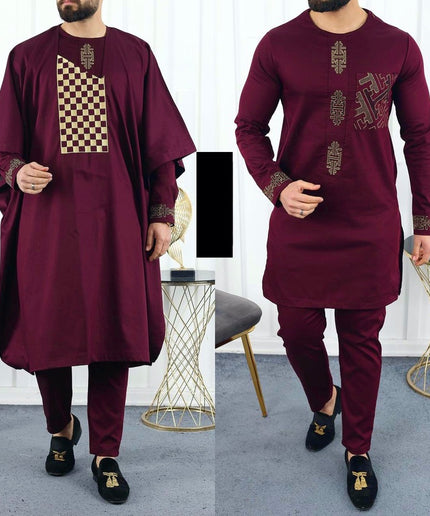 Agbada Shirt Pants Embroidery African Men's Attire