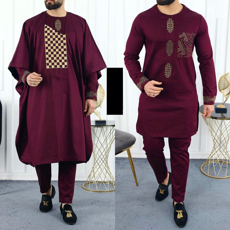 Agbada Shirt Pants Embroidery African Men's Attire