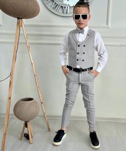 Slim Fit Boys Wedding Suit Vest Bowtie 4 Piece